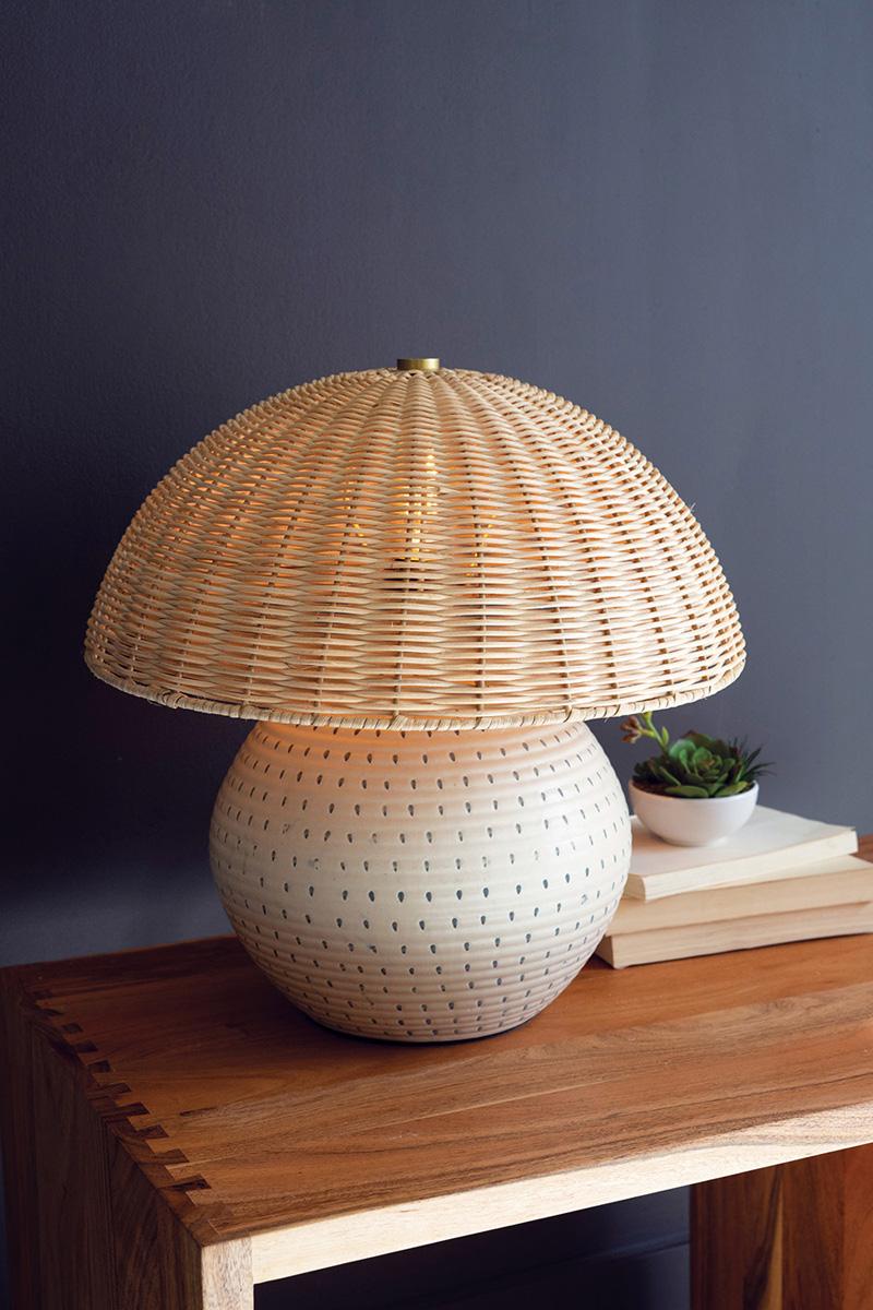 Lighting - Ceramic Table Lamp with Dome Rattan Shade