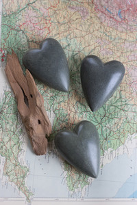 set of 6 hand carved stone hearts - dark grey