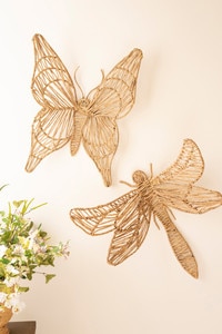 Wall Decor - Seagrass and Iron Dragonfly and Butterfly Wall Decor