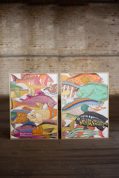 COLORFUL FISH W/ GOLD FRAME