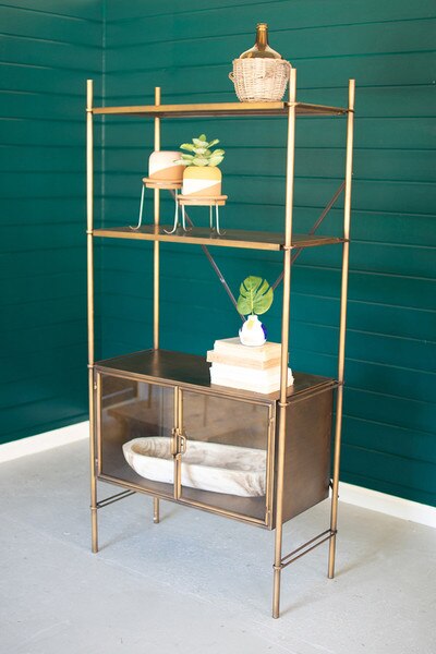 metal shelf with two bottom doors
