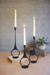 Cast Iron Taper Candleholder Trio with Ring Detail