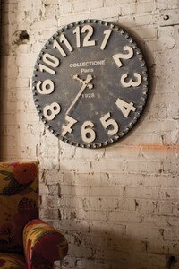 black and white wooden wall clock