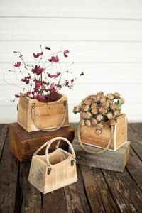 Set of 3 Rustic Wooden Purse Planters