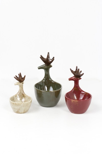set of 3 ceramic deer bowls - sage,