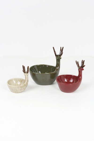 set of 3 ceramic deer bowls - sage,