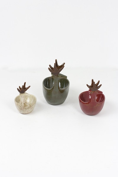 set of 3 ceramic deer bowls - sage,