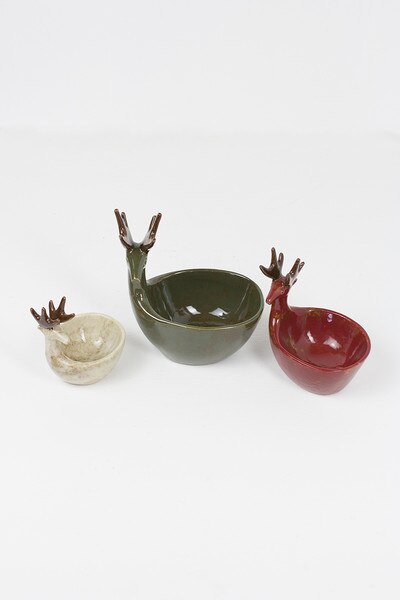 set of 3 ceramic deer bowls - sage,