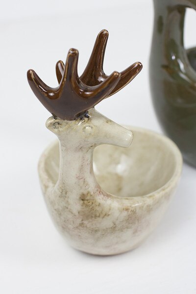 set of 3 ceramic deer bowls - sage,