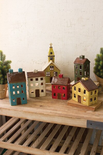 set of 6 ceramic village