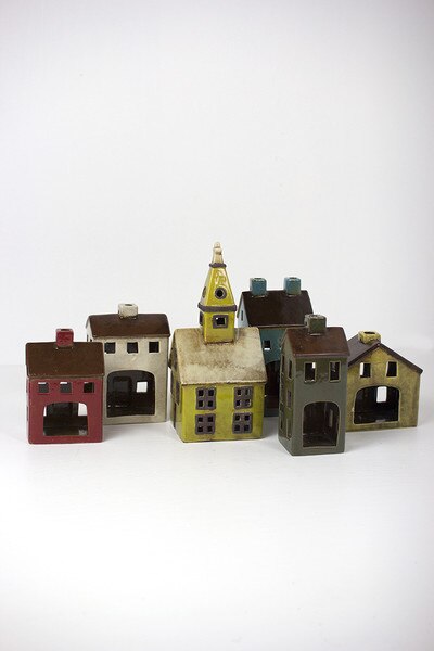set of 6 ceramic village