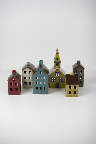 set of 6 ceramic village