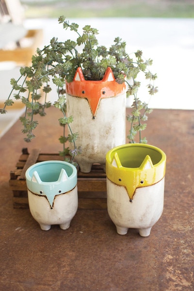 set of three ceramic fox planters