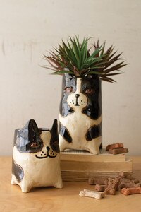 Set of 2 Ceramic Dog Planters