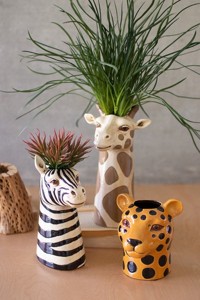 set of 3 ceramic safari animal succulent planters