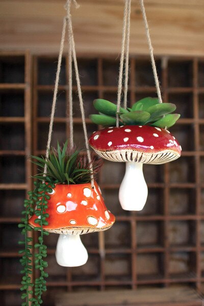 Kalalou Inc Set of Three Painted Wooden Mushrooms