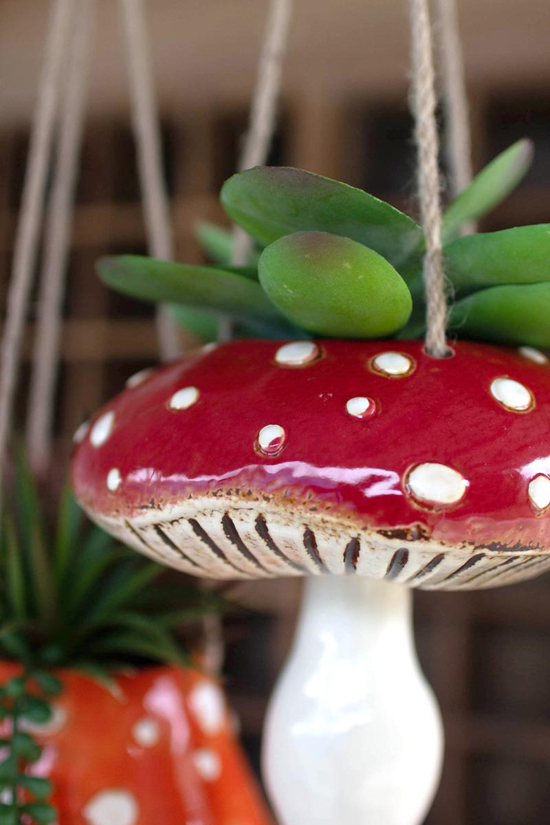 set of 2 ceramic toadstool hanging planters