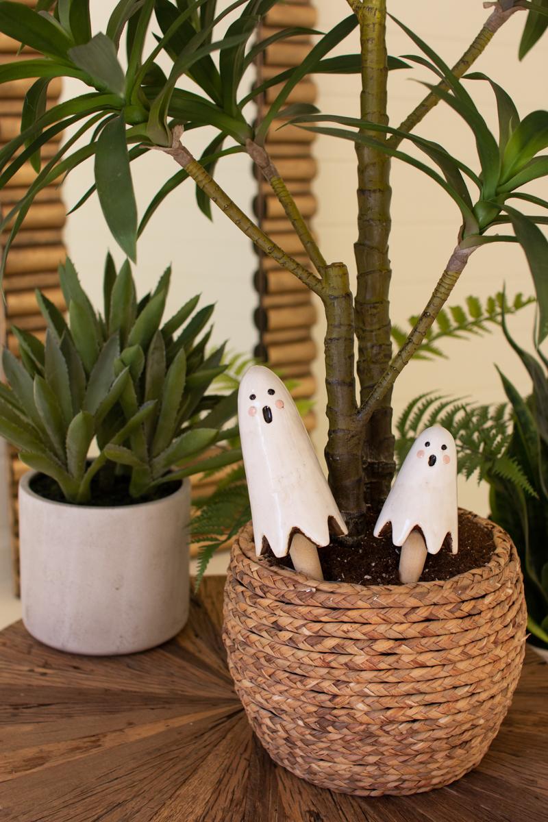 set of 2 ceramic ghost plant sticks