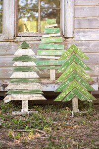 Set of 3 Recycled Wooden Trees with Stands