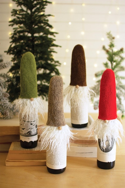 Set of 4 Felt Santa Wine Toppers Wispy Beards