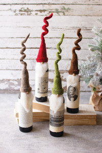 curly hat santa wine toppers