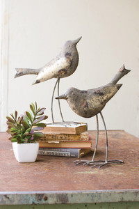 set of 2 metal birds - rustic grey