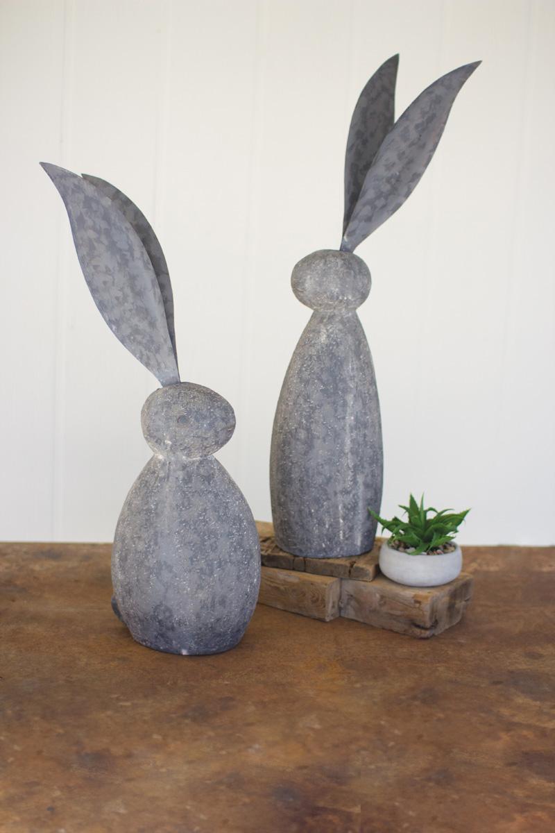 Short Faux Stone Rabbit with Tall Metal Ears
