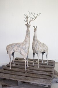 Set of 2 Rustic Metal Deer