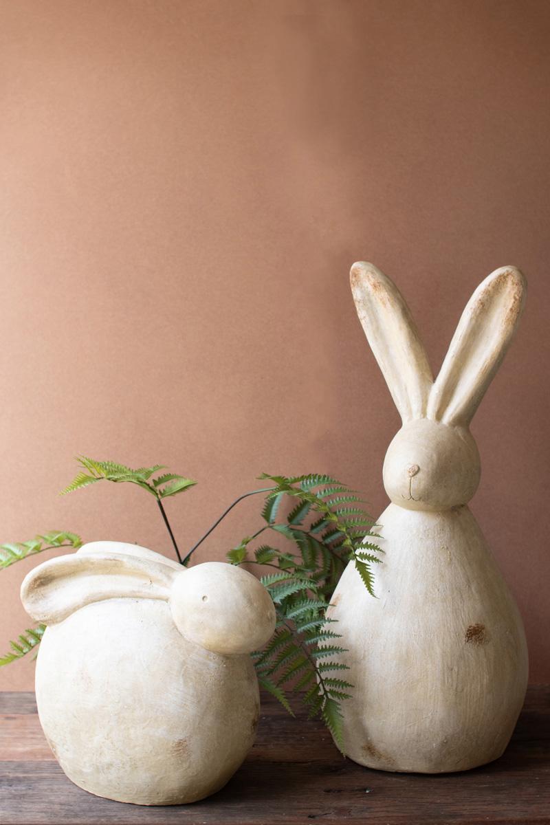 Short Faux Stone Rabbit with Tall Metal Ears