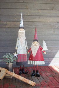 Set of 2 Metal Folk Art Santas with Beards