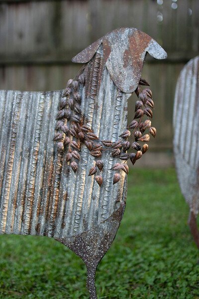 set of three corrugated metal christmas sheep yard art