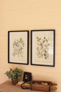 Set of 2 Framed Black Leaves Prints with Glass