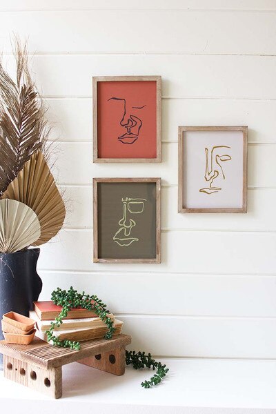 Set of 3 Framed Face Prints under Glass