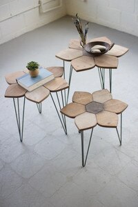 FLOWER SIDE TABLES WITH WOODEN TOPS