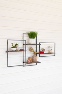 Multi Level Wood and Metal Wall Shelf