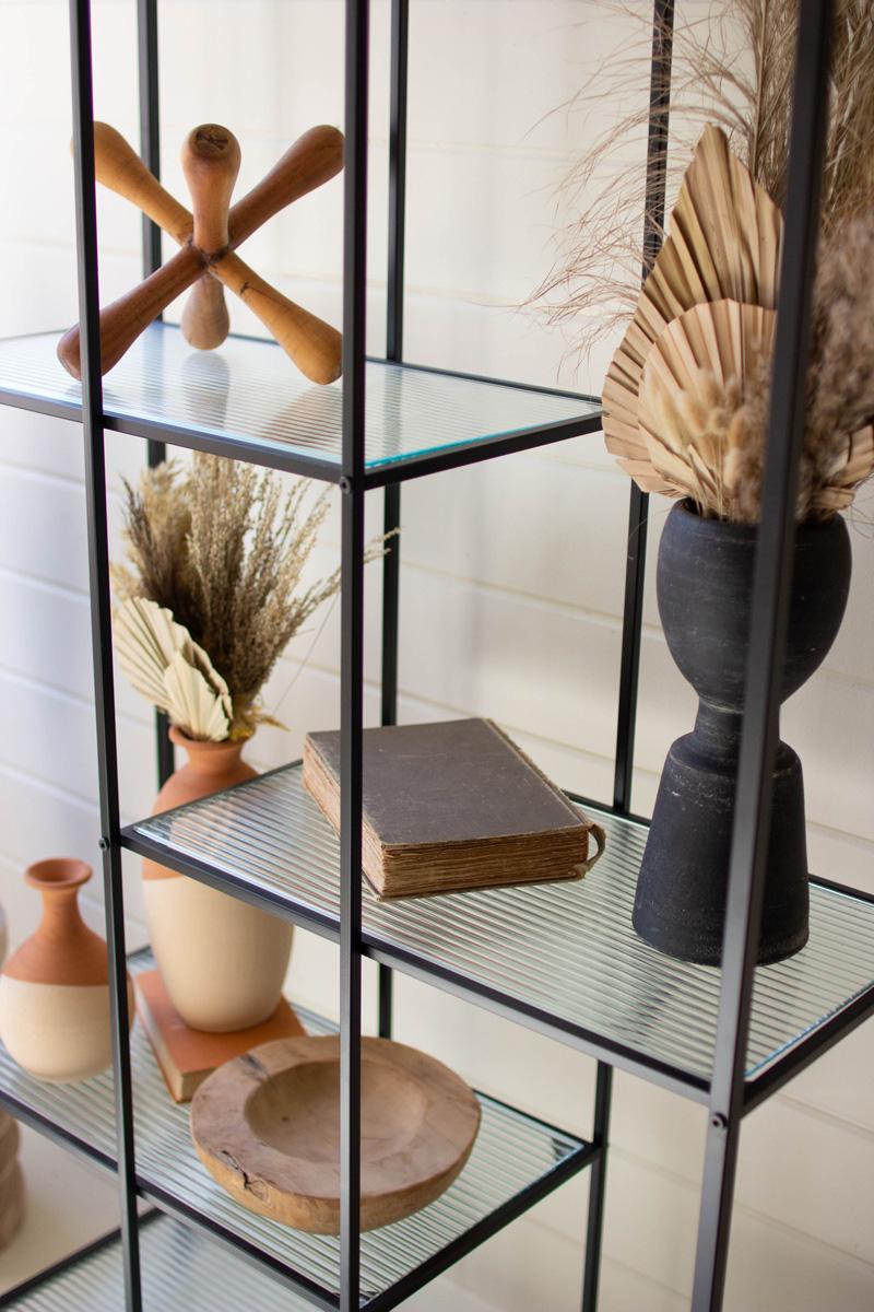 Store Display - antique black metal display unit with fluted glass shelves
