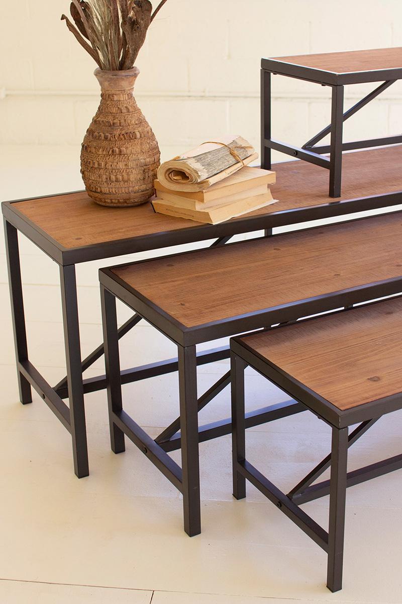set of 4 metal and wood display risers