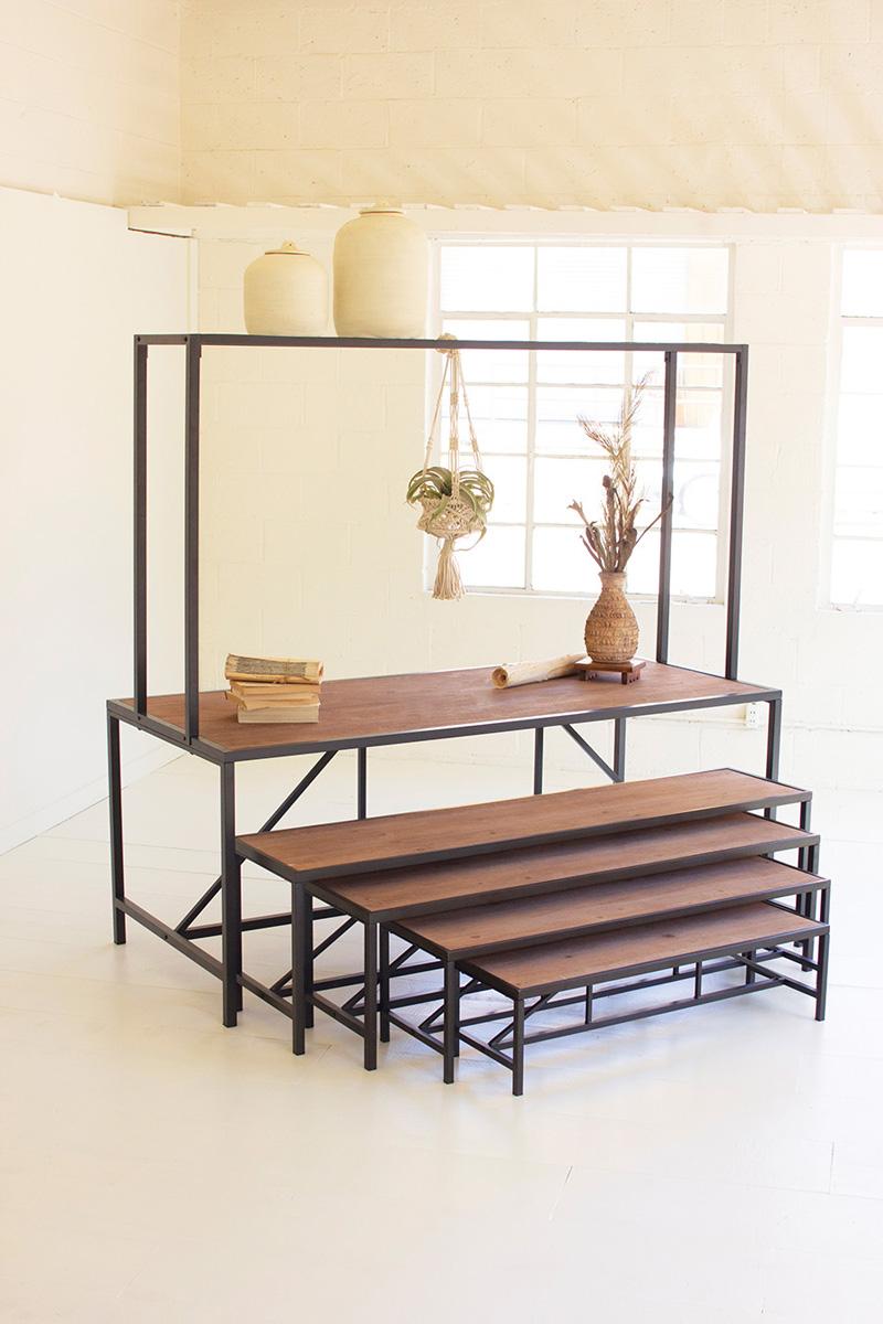 set of 4 metal and wood display risers