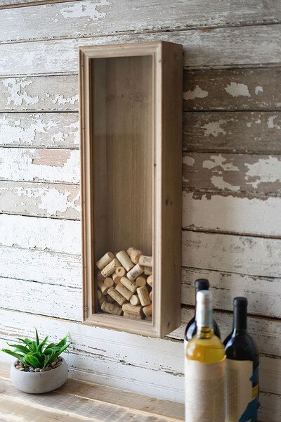 wood and glass wine cork holder