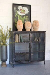 short iron and glass apothecary cabinet