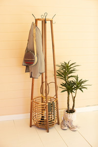 Tall Rattan Coat Rack with Umbrella Basket