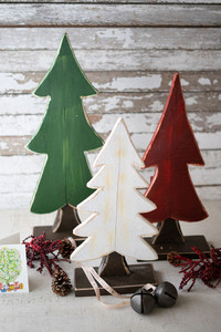 Set of 3 Painted Wooden Christmas Trees