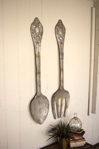 set of 2 large metal fork and spoon