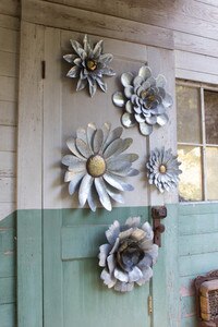 Set of 5 Galvanized Metal Flower Wall Hangings