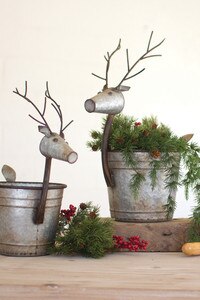 Set of 2 Metal Deer Buckets