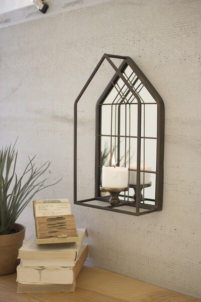 house shape wall mirror with candle holder