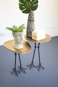 Set of 2 Antique Brass Nesting Accent Tables with Bird Legs
