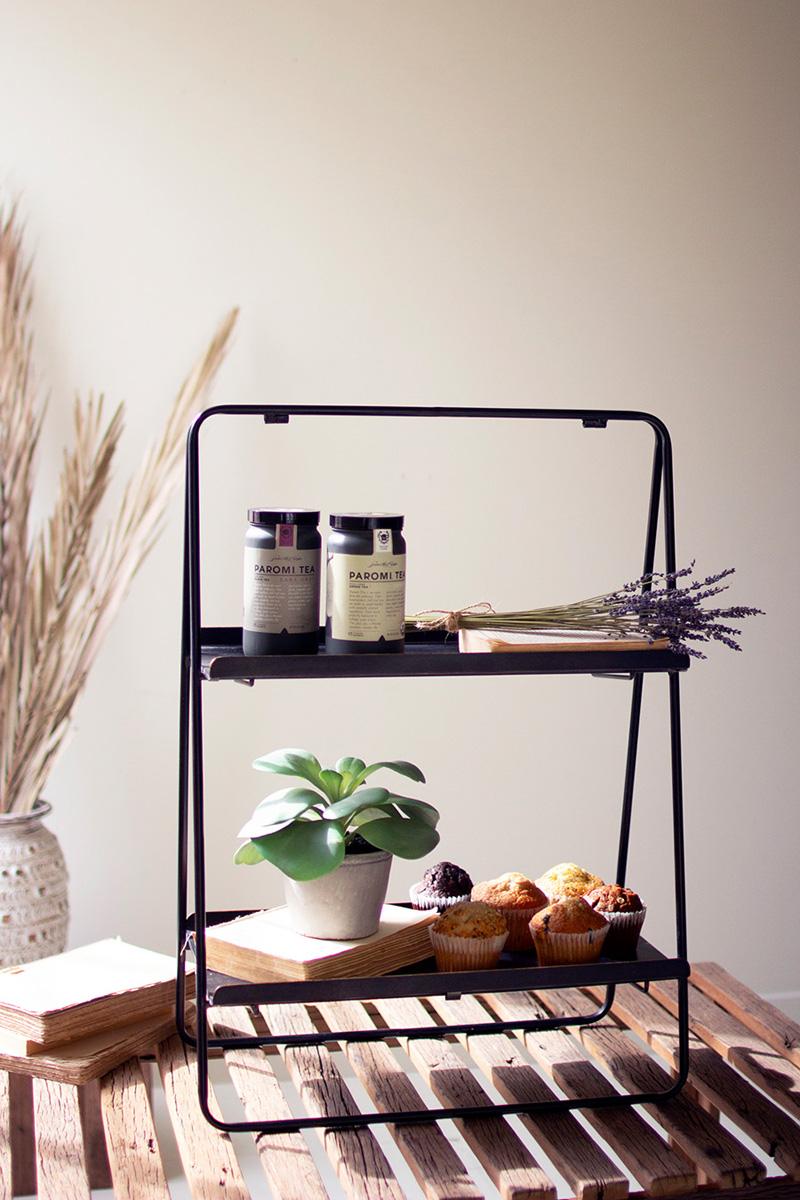 two-tiered rectangle display rack