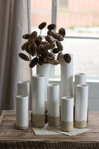 set of 9 white ceramic cylinder bud vases