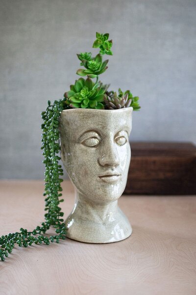 ceramic head planter grey